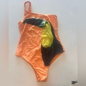 Zara Tucan Orange One Should One Piece Bathing Suit Size Medium